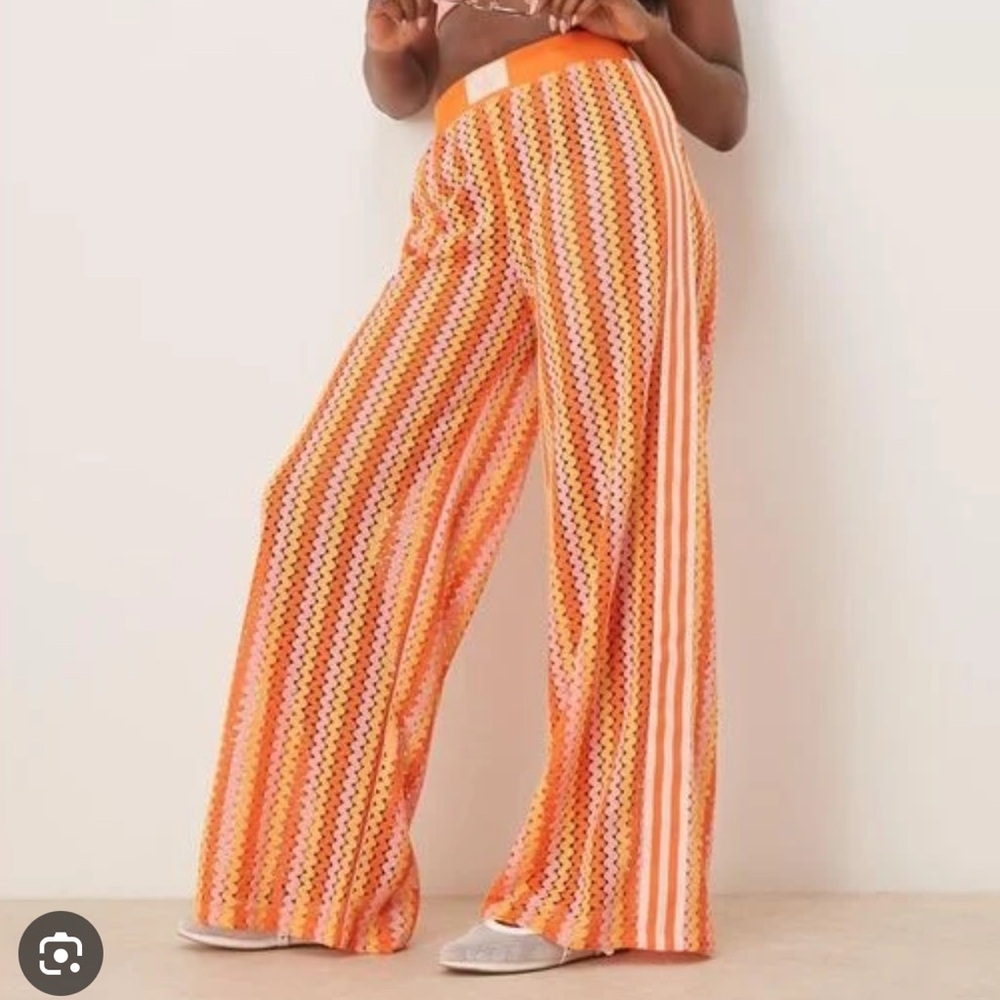 adidas Orange and White Striped Track Pants
